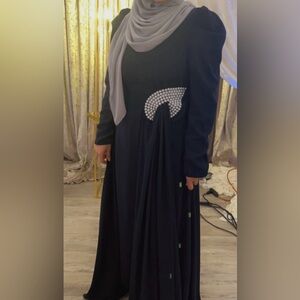 Navy Blue Modest Dress with Pearls